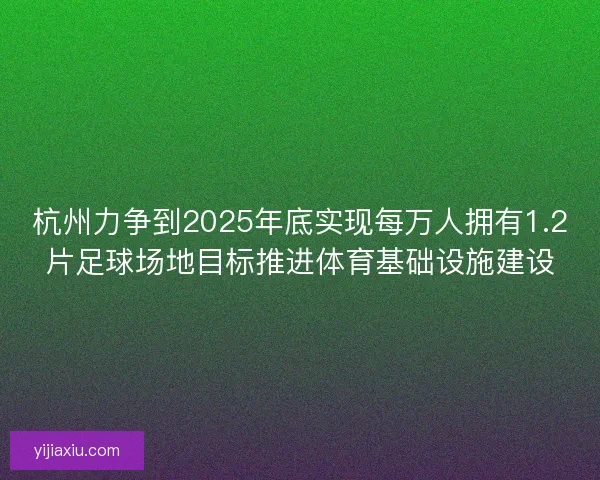 杭州力争到2025年底实现每万人拥有1.2片足球场地目标推进体育基础设施建设